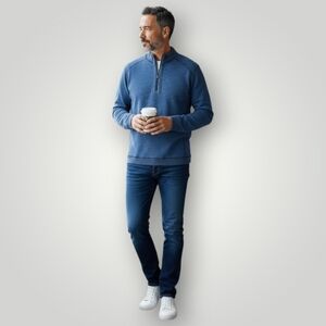 Tommy Bahama Reversible Half Zip Pullover Large Blue Charcoal Textured Knit Mens